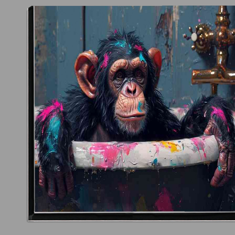 Buy Di-Bond : (Colorful paint splattered monkey is sitting in the bath)