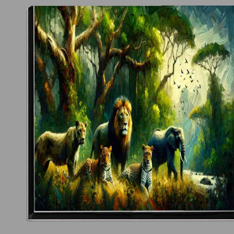 Buy Di-Bond : (Group of wild animals in a lush forest setting)