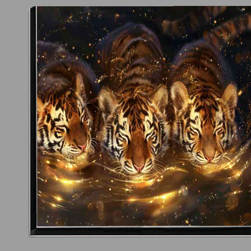 Buy Di-Bond : (Three tiger babies are floating in some golden water)