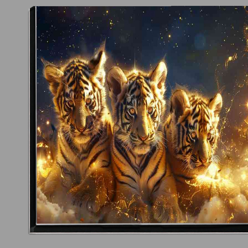 Buy Di-Bond : (Tiger cubs in golden light in the night sky)