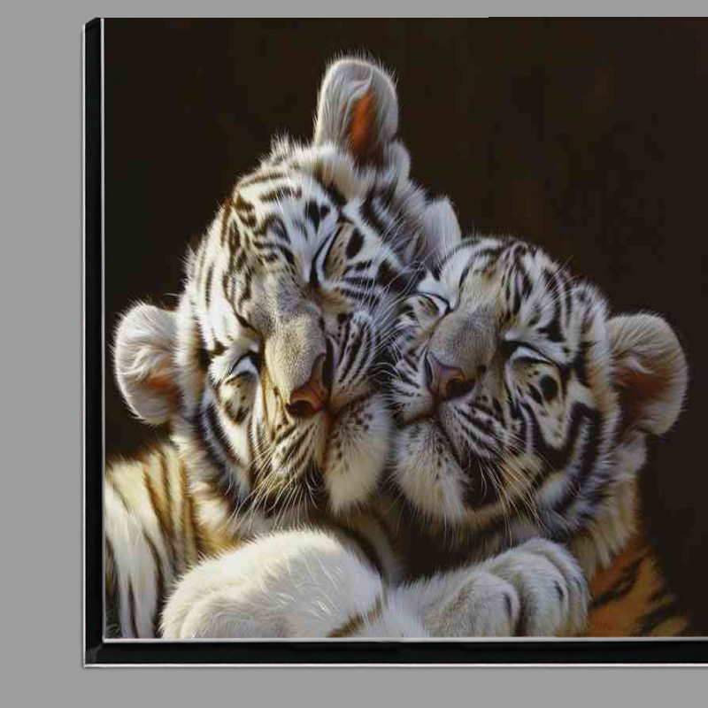 Buy Di-Bond : (White Tiger cubs cuddling together in the sun)