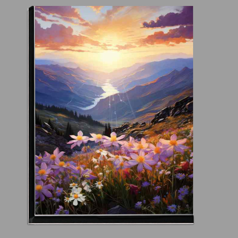 Buy Di-Bond : (Wild columbines bloom in the mountains at sunrise)