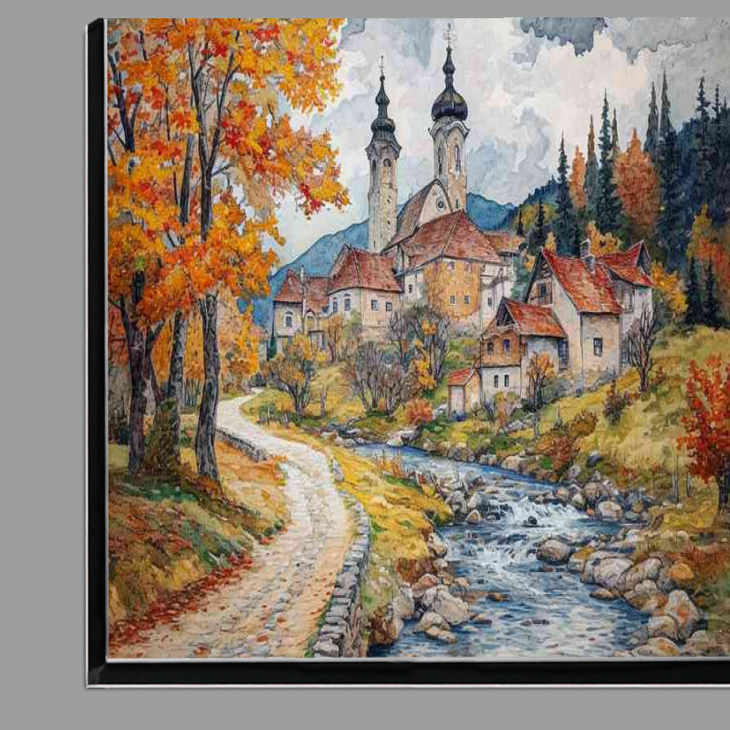 Buy Di-Bond : (Art Nouveau painting stream and village Romaina)