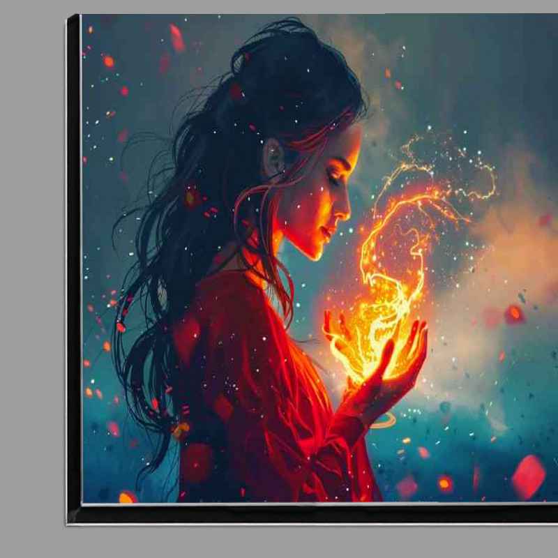 Buy Di-Bond : (The Woman in red holds fire glowing in her hands)