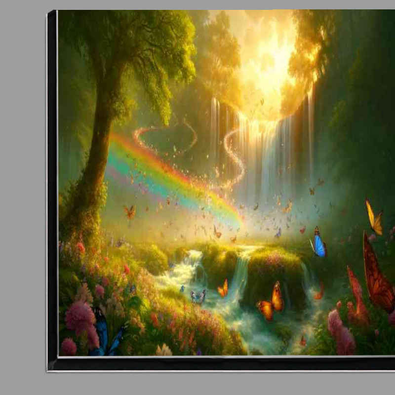 Buy Di-Bond : (Serene nature scene with a multitude of colorful butterflies dancing)