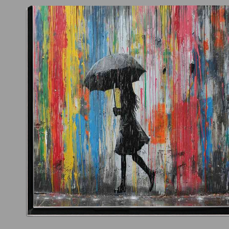 Buy Di-Bond : (Banksy style girl with umberella in the coloured rain)