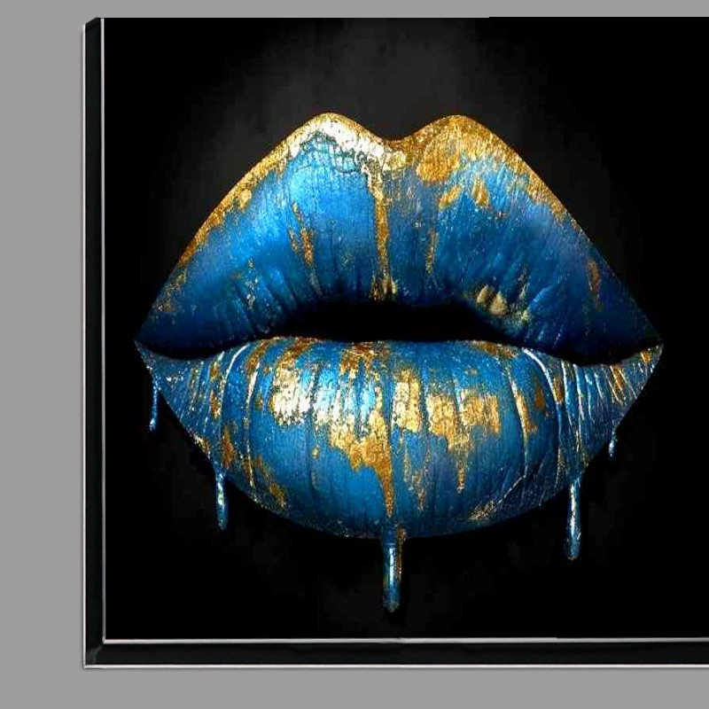 Buy Di-Bond : (Gold and blue drip lips bling in the style of surreal)