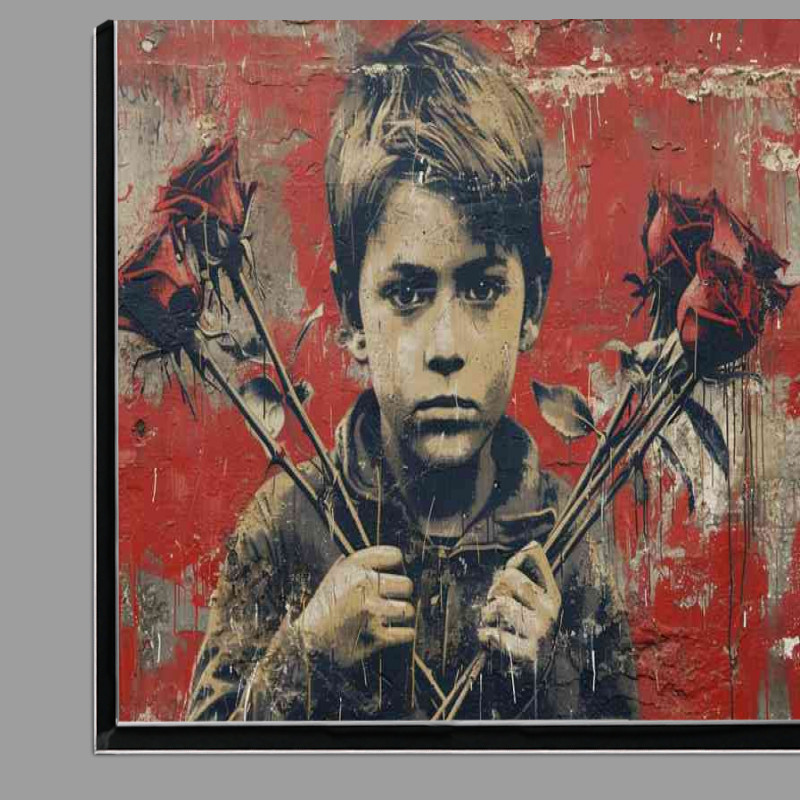 Buy Di-Bond : (Graffiti the little boy and the rose flowers)