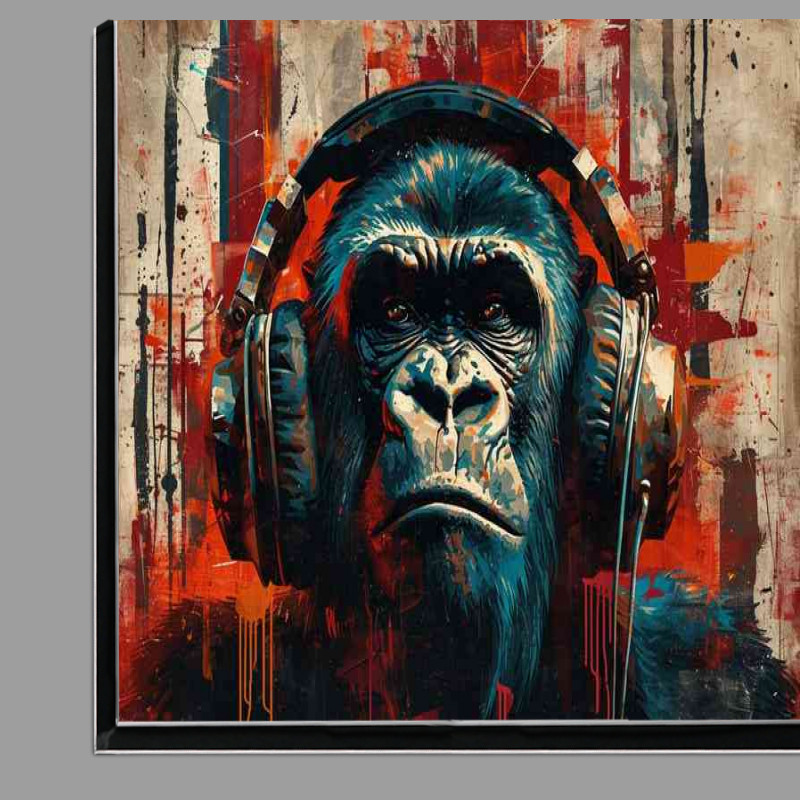 Buy Di-Bond : (Painting of a gorilla headphones with red splashed art)