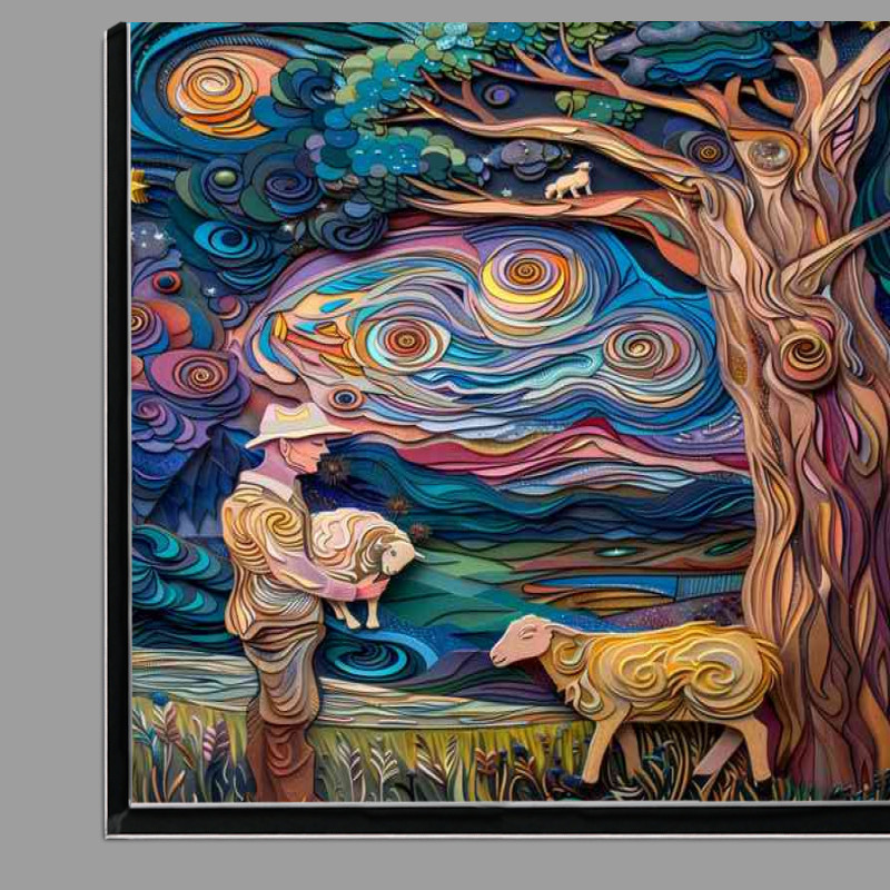 Buy Di-Bond : (The man and his sheep starry night)