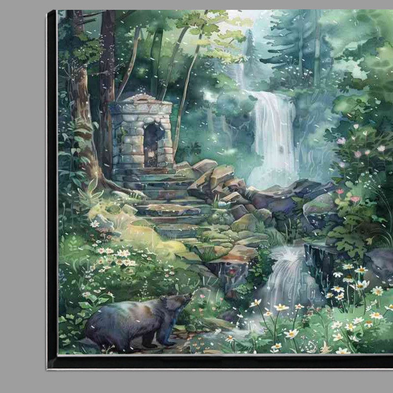 Buy Di-Bond : (Whimsical watercolor of the bear and the waterfall)