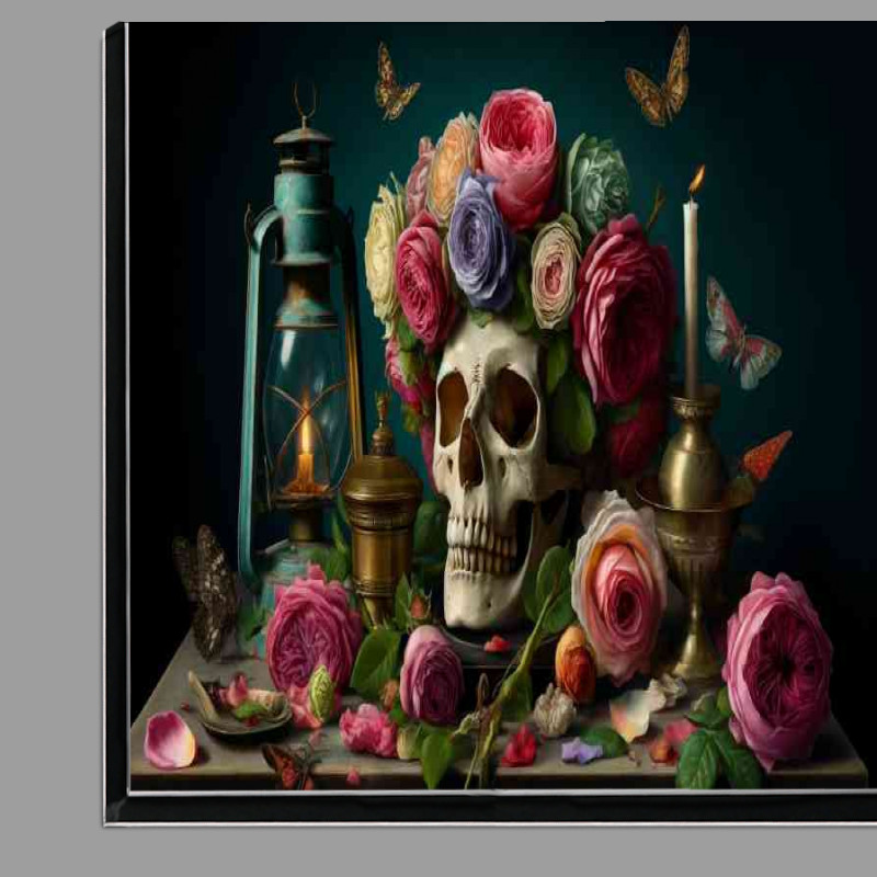 Buy Di-Bond : (Skull crowned with a garland of lush vibrant roses)