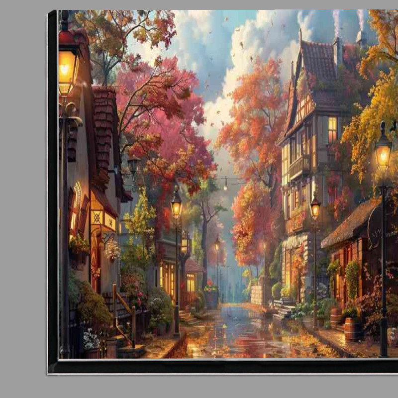 Buy Di-Bond : (Street with lamp posts autumn trees)