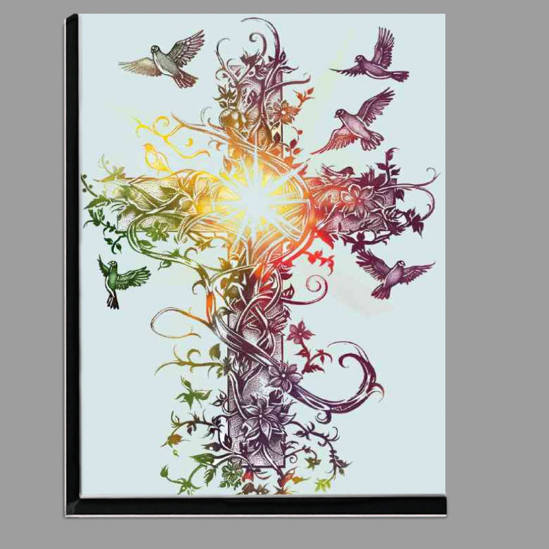 Buy Di-Bond : (A cross made of vines and flowers with doves flying)