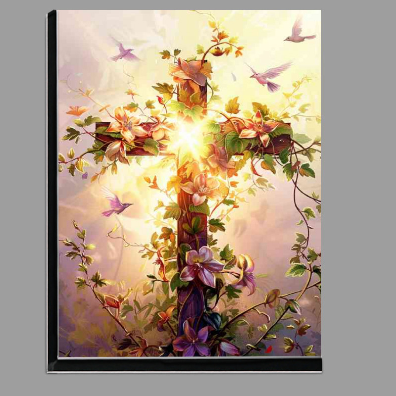 Buy Di-Bond : (A cross made of vines and flowers with the sun shining)