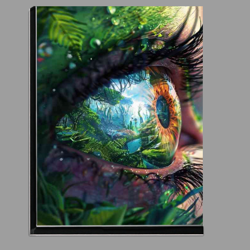 Buy Di-Bond : (Closeup of an eye reflects the vibrant colors and jungle)