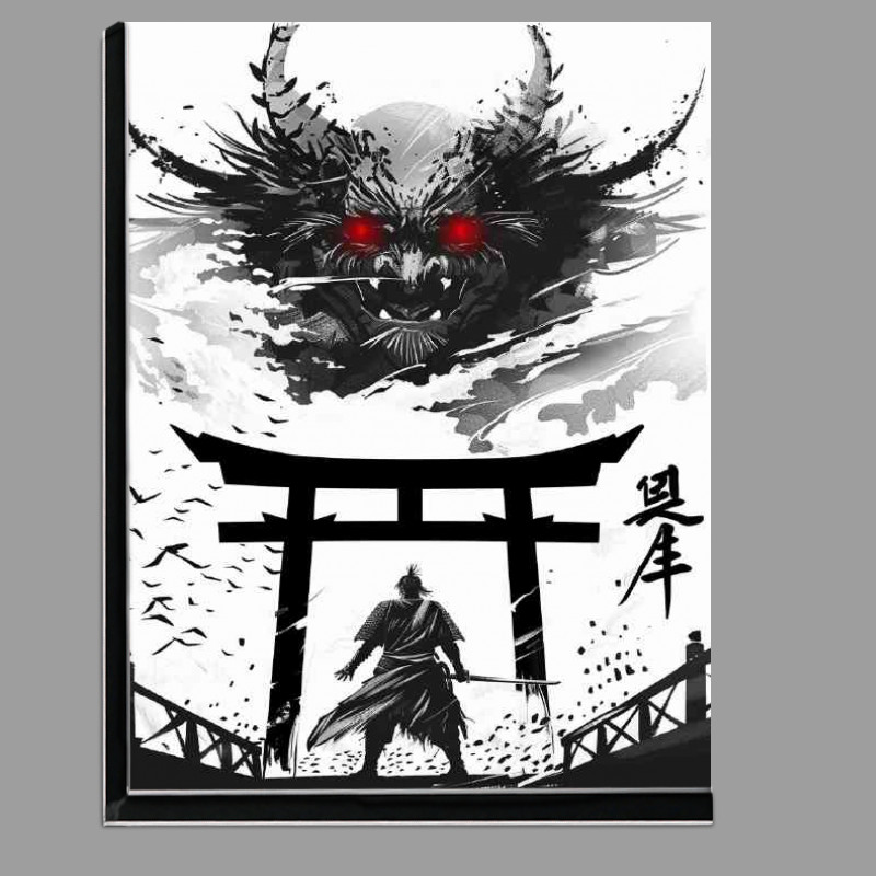 Buy Di-Bond : (Black_and_white_Japanese_style_samurai_standing_in_fr_e253b85c-ae97-4547-84a9-dad8a0a4f196)