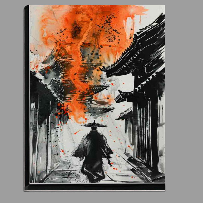 Buy Di-Bond : (black_and_white_ink_painting_depicts_an_ancient_Jap_7101e970-7407-4f46-a5fa-7aa6862a7f87)