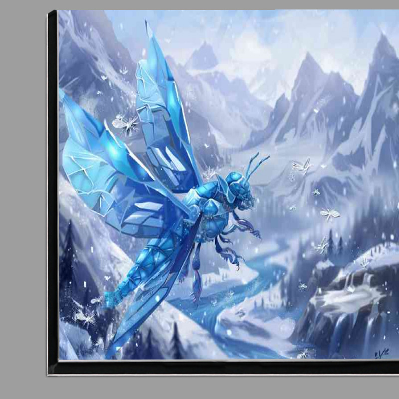 Buy Di-Bond : (A blue ice bee with crystal wings flying over an icy mountain)