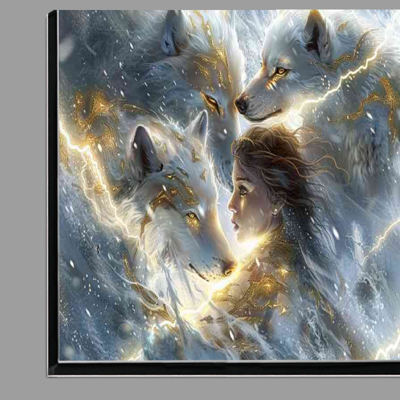 Buy Di-Bond : (young girl three white wolves)