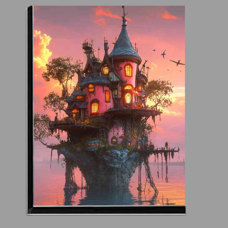 Buy Di-Bond : (Whimsical house on the edge of an island with pink lake)