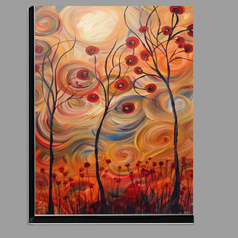 Buy Di-Bond : (Abstract painting of trees with red leaves and sun)