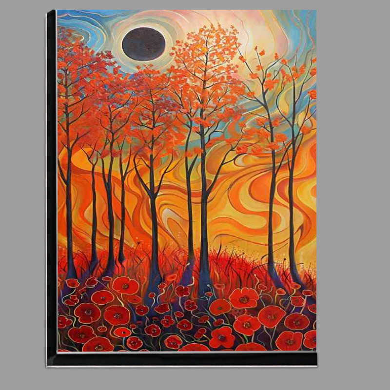 Buy Di-Bond : (Abstract red poppy flowers sun and trees)