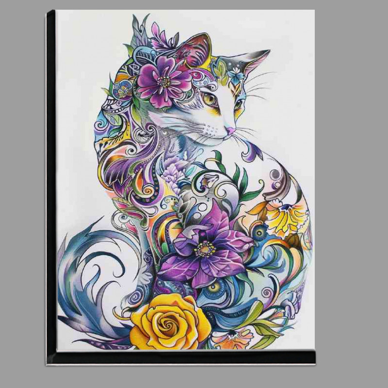 Buy Di-Bond : (Detailed cat in tatto form with flowers)