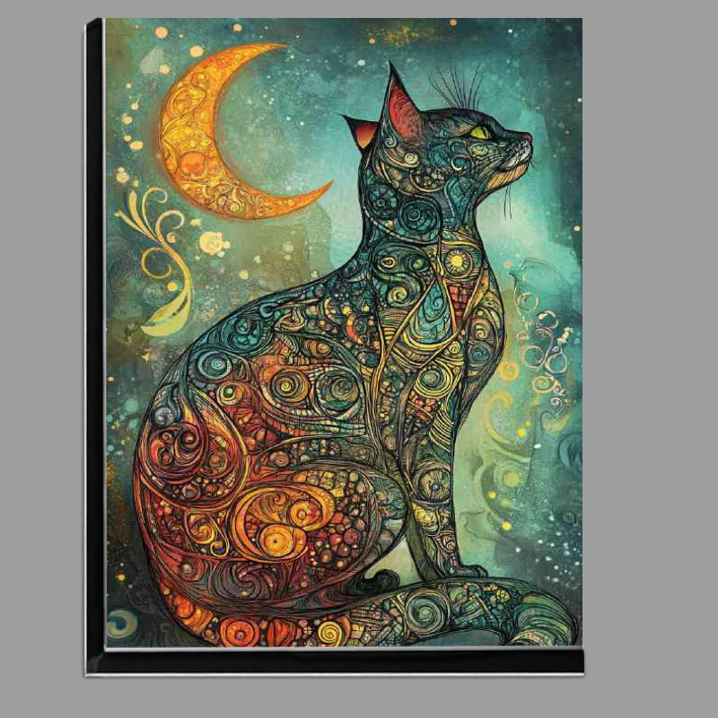 Buy Di-Bond : (Inked cat colourful with moon)