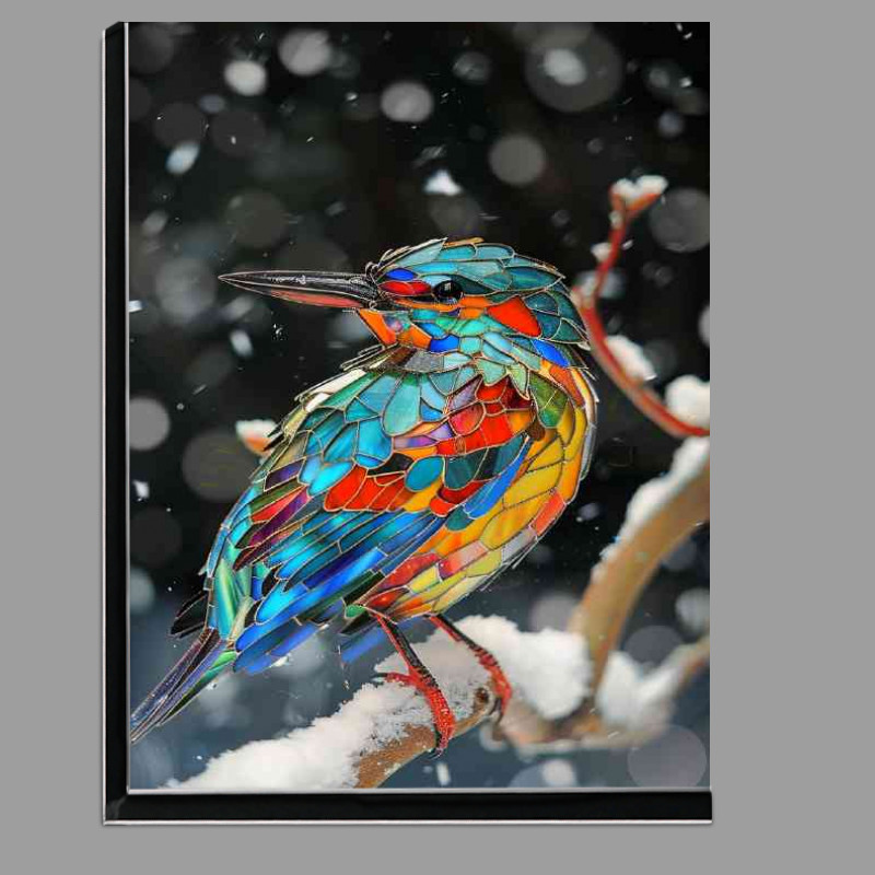 Buy Di-Bond : (Kingfisher in winter stained glass perched)
