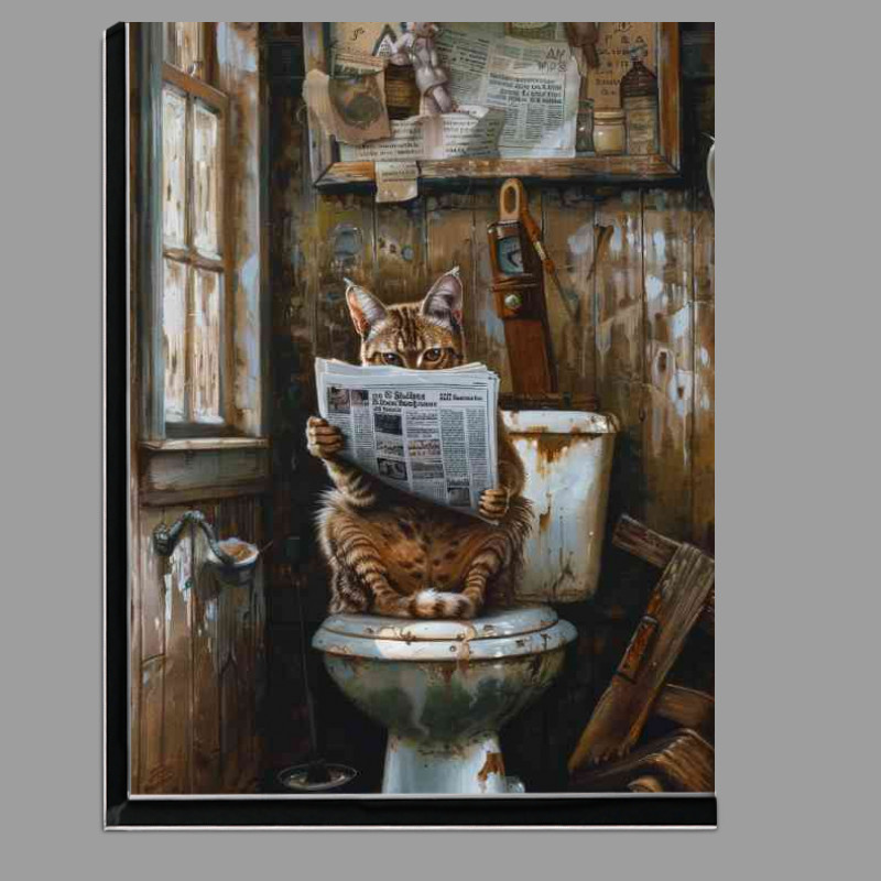 Buy Di-Bond : (Cat tabby reading on toilet)