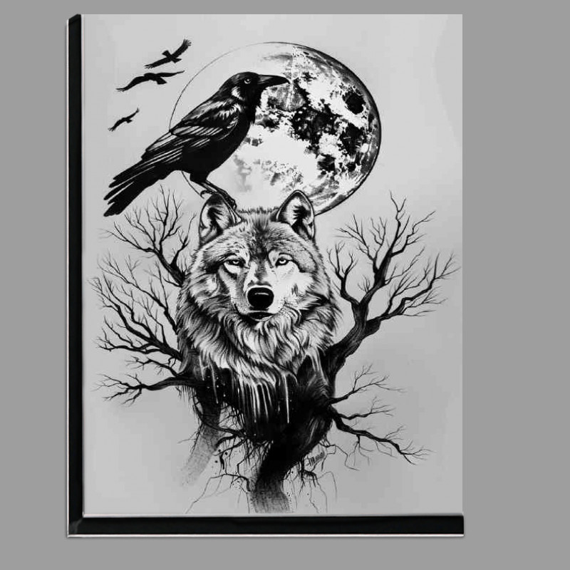 Buy Di-Bond : (Black and white wolf crow and full moon)