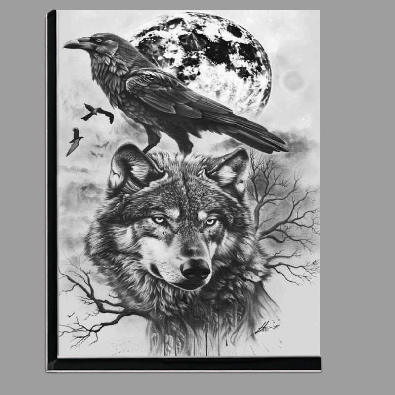 Buy Di-Bond : (Wolf and the crow full moon black and white)