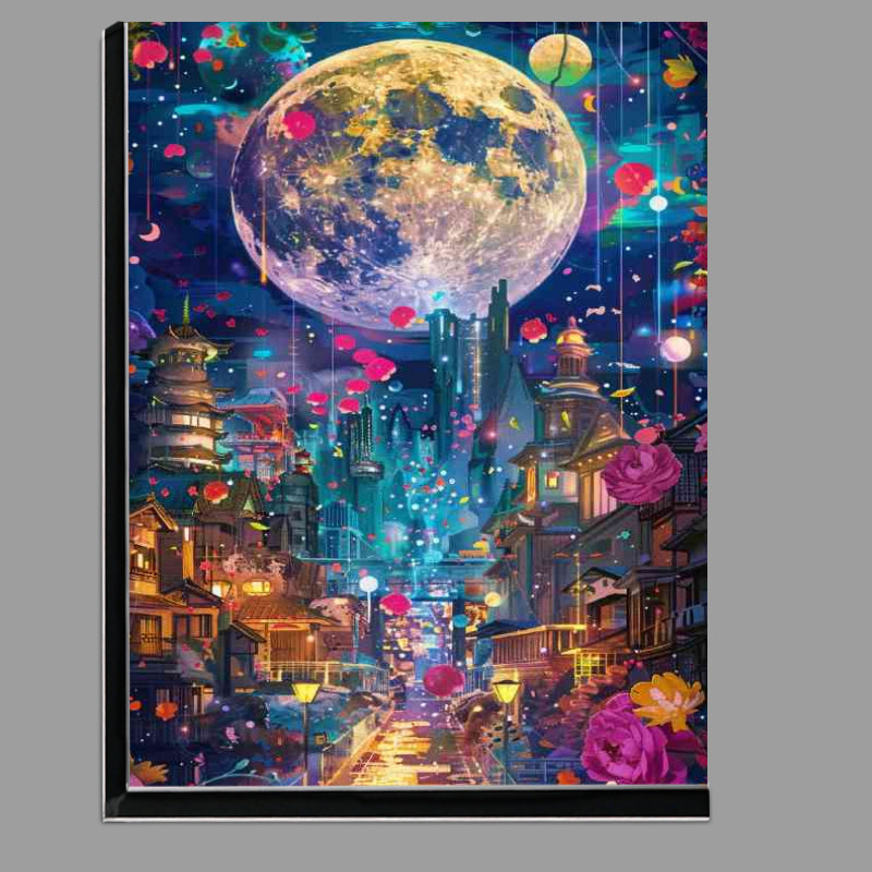 Buy Di-Bond : (Fantasy full moon with red flowers city)