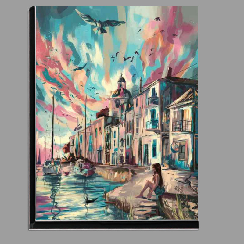 Buy Di-Bond : (Painted costal town during sunset)