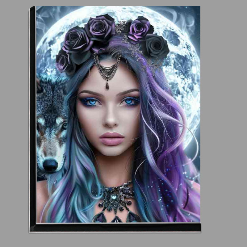 Buy Di-Bond : (Woman with pink hair and the wolf moon)