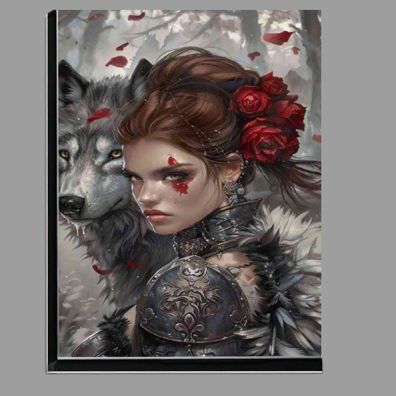 Buy Di-Bond : (WOman with roses in hair and white wolf)