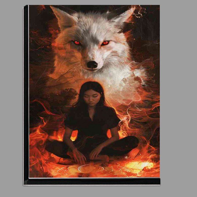 Buy Di-Bond : (Woman sits crosslegged with wolf protector)