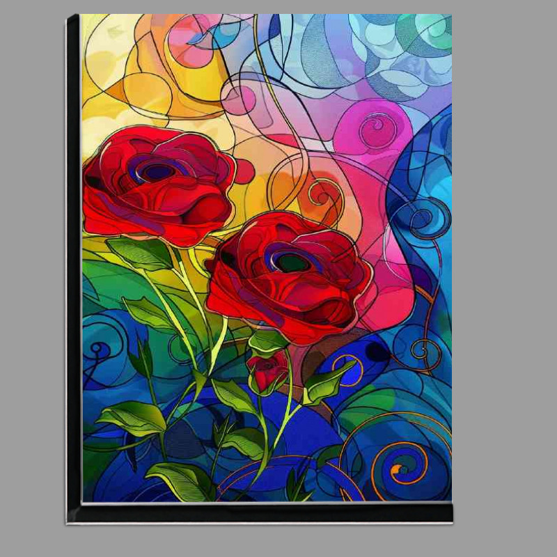 Buy Di-Bond : (Art nouveau red roses swirls green leaf)