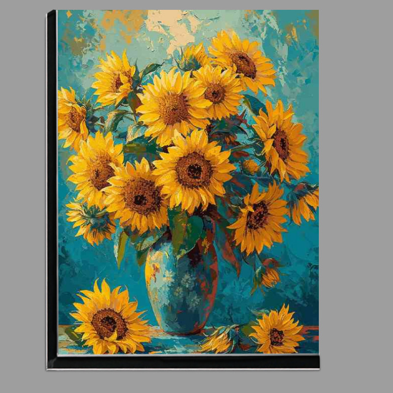 Buy Di-Bond : (The oil painting of sunflowers blue background)