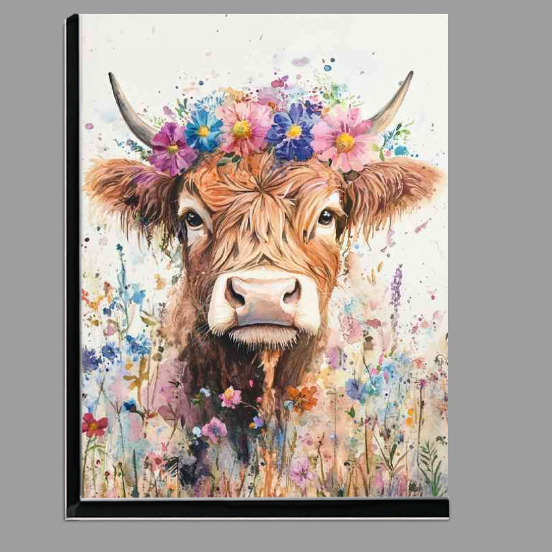 Buy Di-Bond : (Highland cow in a daisy field and flowers)