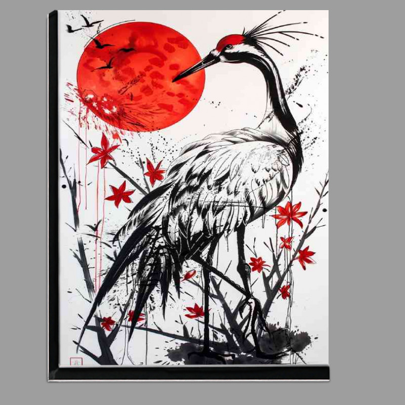 Buy Di-Bond : (Crane red sun in background black and white)