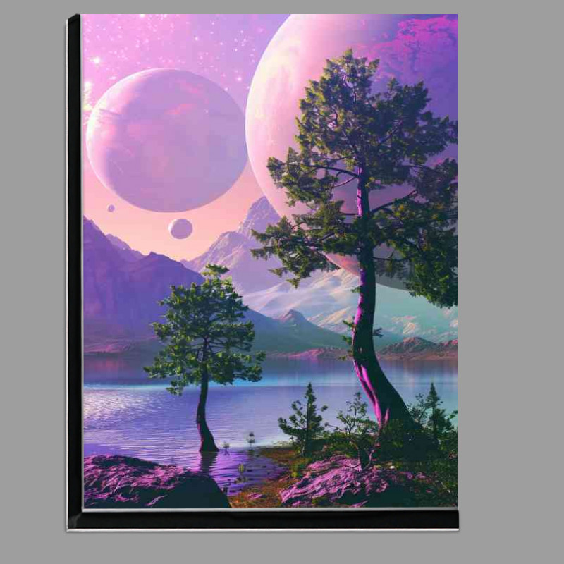 Buy Di-Bond : (Alien planet landscape with giant trees lake mountains)