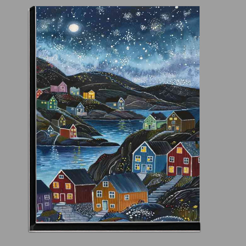 Buy Di-Bond : (A painting of colorful Scandinavian houses by the sea)