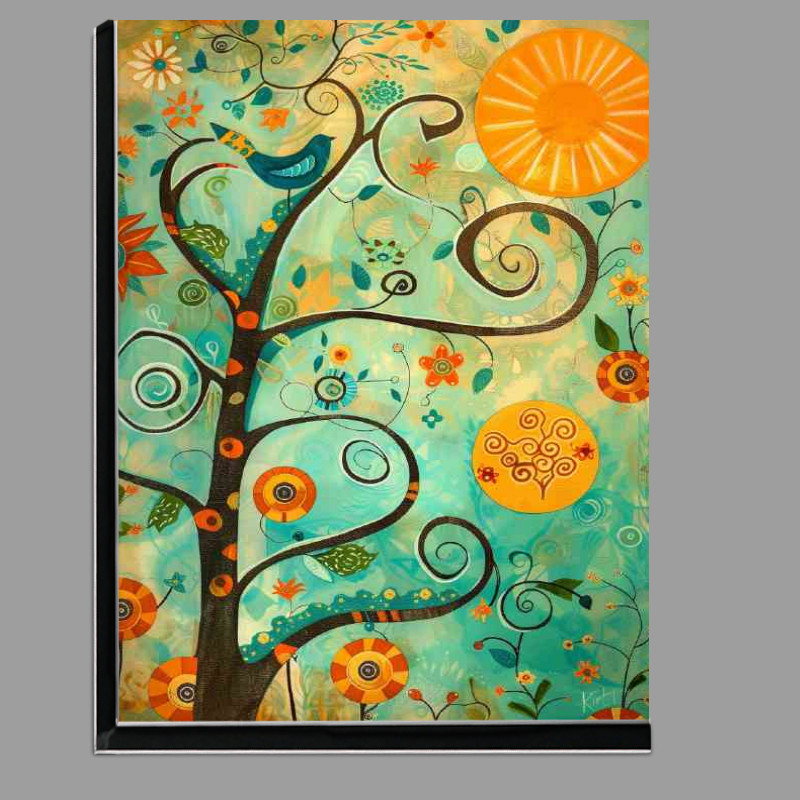Buy Di-Bond : (Abstract whimsical art birds in tree)