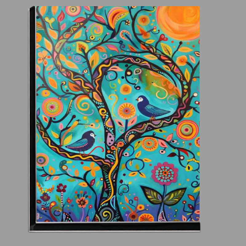 Buy Di-Bond : (Abstract whimsical folk art birds in tree)