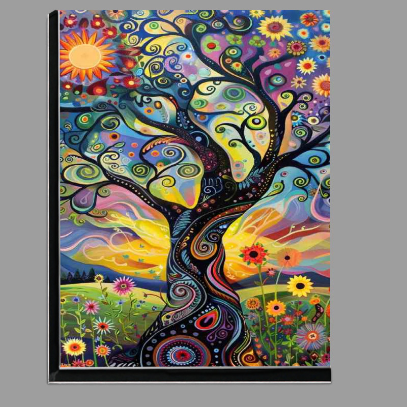 Buy Di-Bond : (Whimsical tree with swirling branches sunflowers And sun)