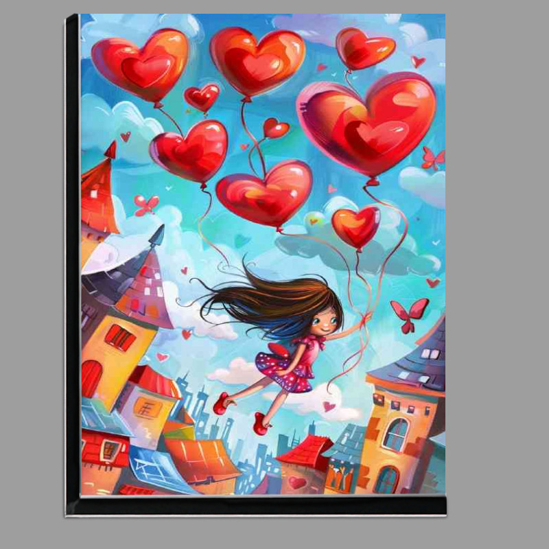 Buy Di-Bond : (Whimsical and colorful heart ballons flying)