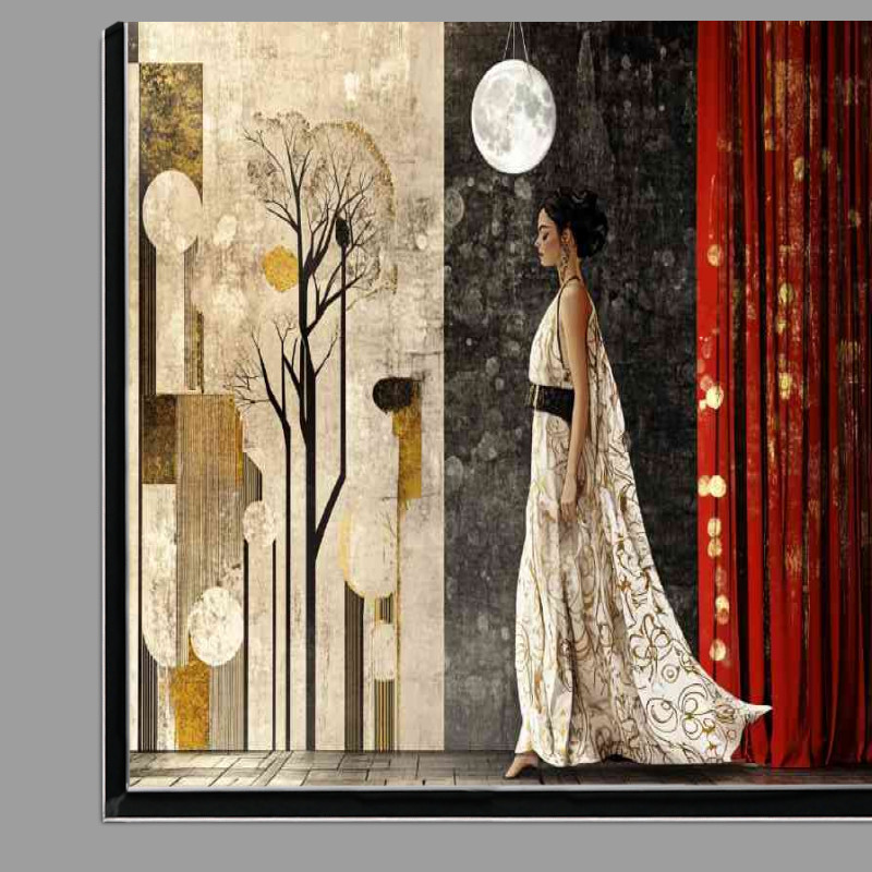 Buy Di-Bond : (A beautiful woman walking on the catwalk red curtain)