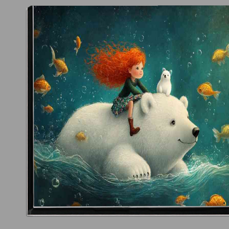 Buy Di-Bond : (Cute polar bear swimming with fish and red haird girl on back)